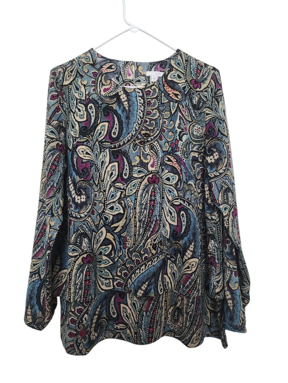 J. Jill Paisley Multi Color Print Tiered Long Sleeve Blouse SZ Medium